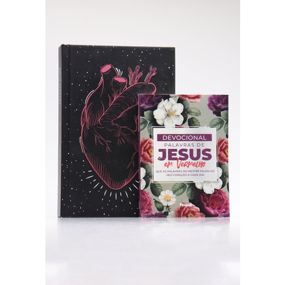 Kit Bíblia Grife e Rabisque Coração + Devocional Palavras de Jesus em Vermelho Floral Roxa | Volte a Sonhar 