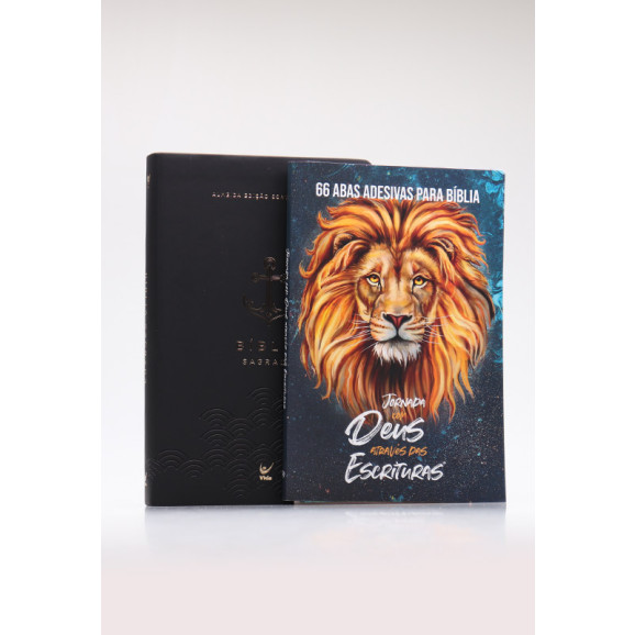 Kit Bíblia AEC Letra Grande Preta Âncora + Abas Adesivas Alfa e Ômega | Paz Perfeita