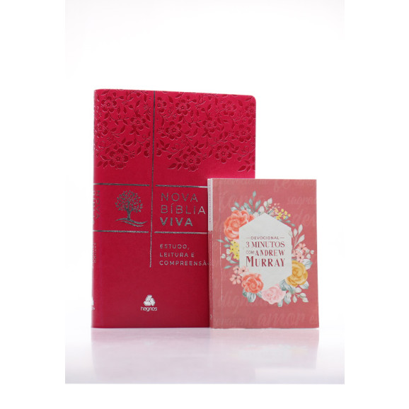 Kit Nova Bíblia Viva Flores + Devocional 3 Minutos Andrew Murray Lettering | Evangelho Glorioso 