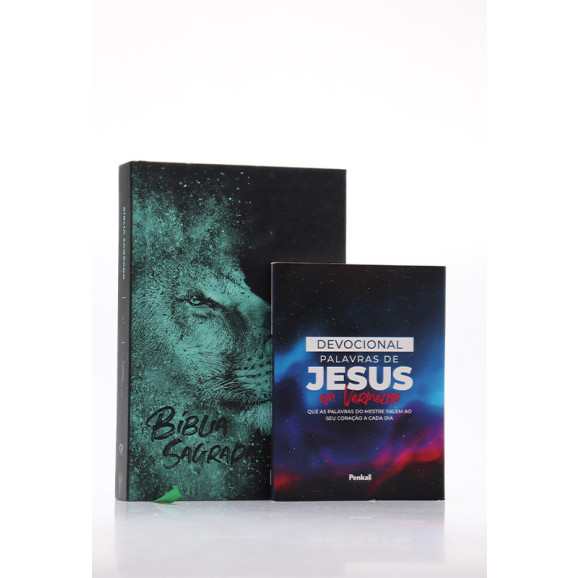 Kit Bíblia ACF Gigante Leão Azul + Devocional Palavras de Jesus em Vermelho Nébula | Plena Sabedoria 
