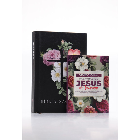 Kit Bíblia ACF Gigante Flores Cruz + Devocional Palavras de Jesus em Vermelho Floral Roxa | Plena Sabedoria 