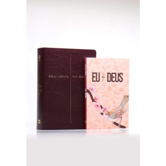  Kit Bíblia de Estudo NVT | Luxo | Vinho + Devocional Eu e Deus Pássaro | O Conhecimento de Deus 