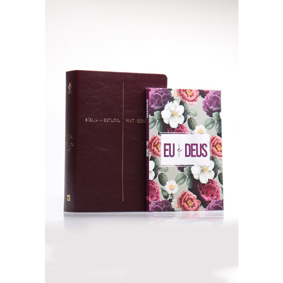 Kit Bíblia de Estudo NVT | Luxo | Vinho + Devocional Eu e Deus Floral Roxa | O Conhecimento de Deus 