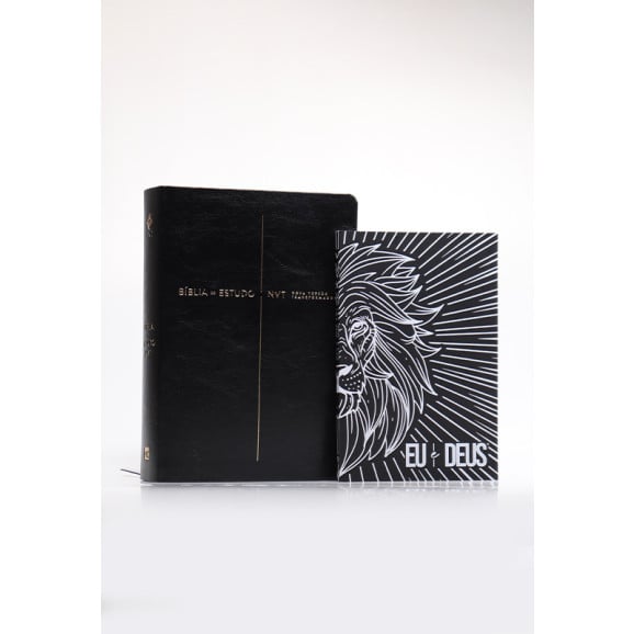 Kit Bíblia de Estudo NVT | Luxo | Preta + Devocional Eu e Deus Leão Prata | Coração Quebrantado 