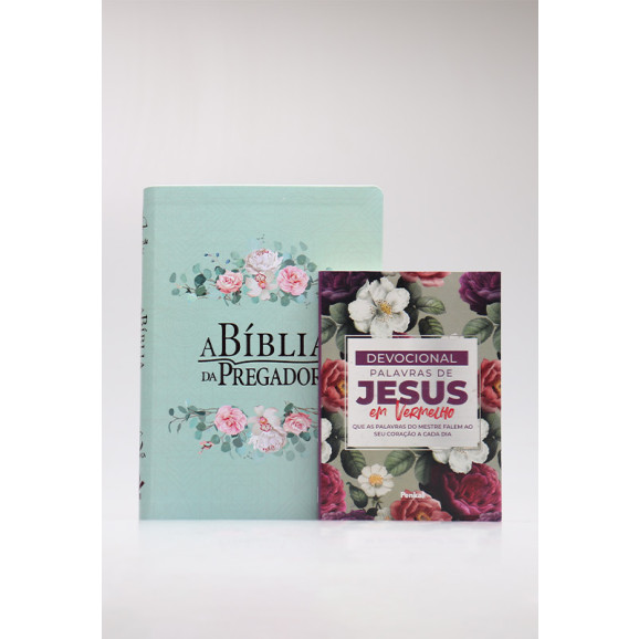 Kit Bíblia da Pregadora | RC + Devocional Palavras de Jesus em Vermelho | Floral Roxa | Oração Secreta