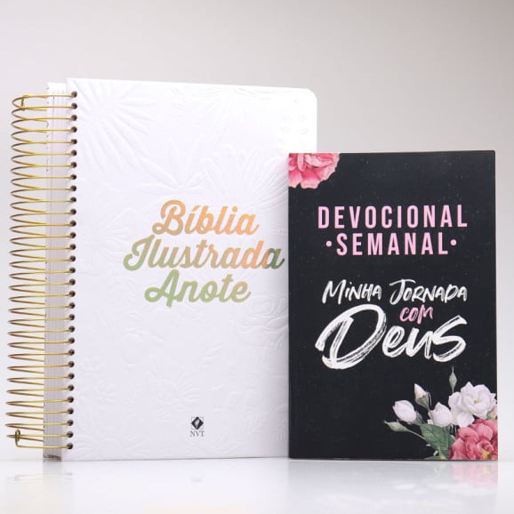 Kit Bíblia Anote Ilustrada Tela Branca + Grátis Devocional Semanal Minha Jornada com Deus | Mulher de Fé Ilustrada