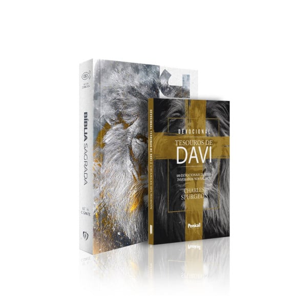 Kit Bíblia Sagrada | RC | Letra Gigante | Capa Dura | Leão Jesus + Devocional Tesouros de Davi | Lion Cruz | Charles Spurgeon | Momento com Pai