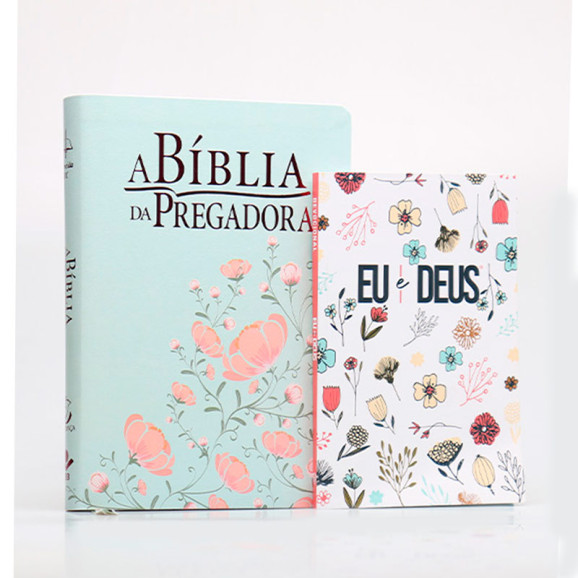 Kit Bíblia da Pregadora RC | Verde/Salmão + Devocional Eu e Deus Flowers Branca | Coração Puro