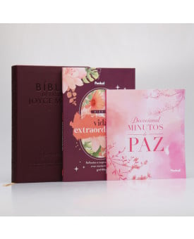 Kit Bíblia NVI de Estudo Joyce Meyer Bordô + Devocional Minutos de Paz + Diário Vida Extraordinária | Projeto do Pai