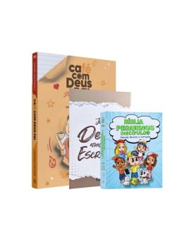 Kit Café com Deus Pai Teens 2024 + Bíblia Pequenos Discípulos RC Azul + Abas adesivas para Bíblia Minha Identidade