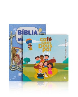 Kit Bíblia Para Meninos + de 200 Ilustrações | Azul + Café Com Deus Pai | Kids | Crianças com Cristo