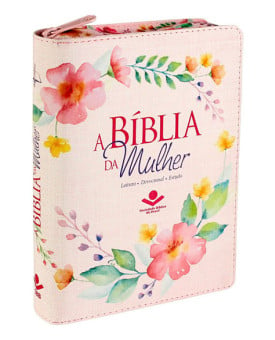 A Bíblia da Mulher | RC | Médio | Flores | Couro Sintético | índice | Zíper