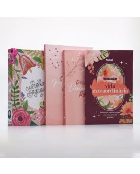 Kit 4 Livros | Bíblia Sagrada KJA Lettering Floral + Diário Para Mulheres de Oração + Diário Vida Extraordinária + Devocional Descobrindo o Real | A Benção Perfeita