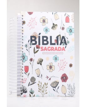 Bíblia Sagrada Anote a Palavra | ACF | Letra Normal | Capa Dura | Flowers Branca | Espiral | Com Espaço Para Anotações