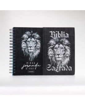 Kit Bíblia ACF Leão Preto e Branco + Planner Masculino Leão Preto e Branco | Gratos Pela Fé 