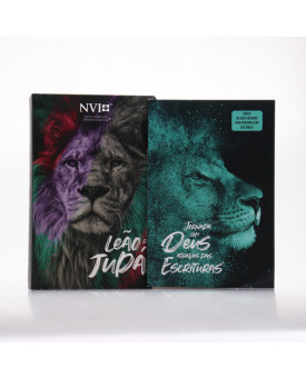 	 Kit Bíblia | NVI | Leão de Judá + Jornada com Deus Através das Escrituras Leão Azul | Um Coração Transformado 
