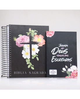 Kit Bíblia ACF Com Espaço Para Anotações Flores Cruz + Guia Bíblico com Abas | Anote a Palavra de Deus