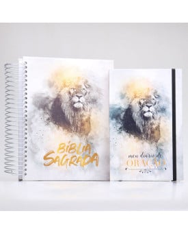 Kit Bíblia ACF Leão Dourado Com Espaço Para Anotações + Meu Diário de Oração Leão Dourado | Oração Virtuosa