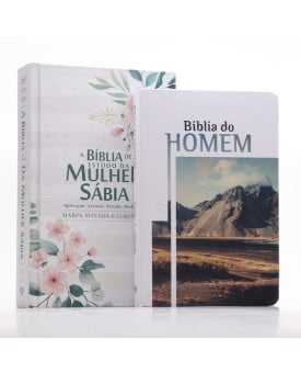Kit Bíblia da Mulher Sábia | RC | Harpa | Floral Branca + Bíblia do Homem | NVI | Montanha | As 5 Linguagens do Amor