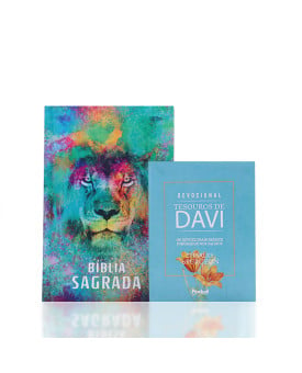 Kit Bíblia NVI Letra Gigante | Leão Color + Devocional Tesouros de Davi Tudo Posso | Tempo De Confiar
