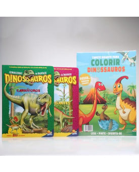 Kit Tapete Gigante Para Colorir + 2 Livros Conhecendo os Incríveis Dinossauros