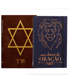 Kit Bíblia ACF Estrela de Davi Com Espaço Para Anotações + Meu Diário de Oração Leão Ilustrado Azul | Oração Virtuosa