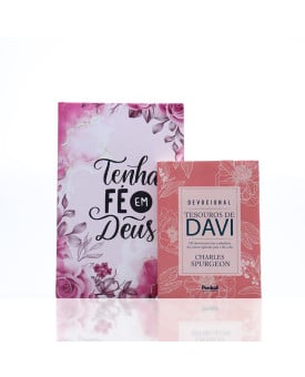 Kit Bíblia NVI Letra Gigante | Fé + Devocional Tesouros de Davi Pink Flowers | Ele Ouve Você