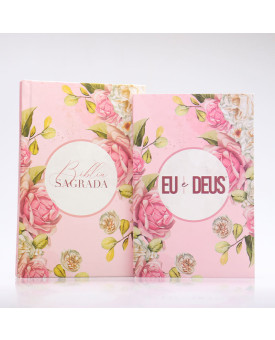 Kit Bíblia Harpa e Corinhos Slim Floral Aquarela + Eu e Deus | O Guia do Meu Caminho