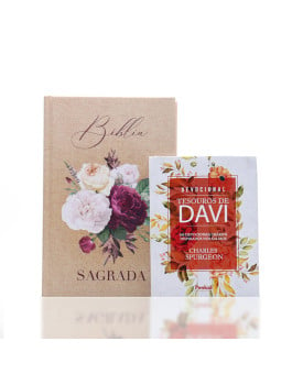 Kit Bíblia NVI Letra Gigante | Buquê De Flores + Devocional Tesouros de Davi Pink Flowers | Ele Ouve Você