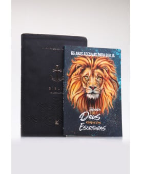 Kit Bíblia AEC Letra Gigante Preto Âncora + Abas Adesivas Alfa e Ômega | Paz Perfeita