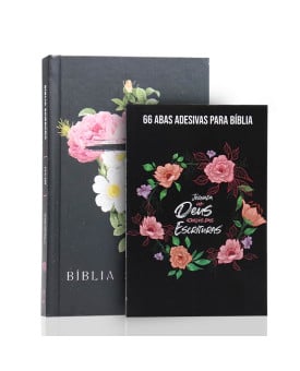 Kit Bíblia | NVI | Slim | Flores Cruz + Abas Adesivas para Bíblia Minha Identidade | Aos Cuidados do Pai