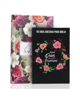 Kit Bíblia | NVI | Slim | Floral Roxa + Abas Adesivas para Bíblia Círculo Floral | Aos Cuidados do Pai