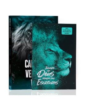 Kit Bíblia | NVI | Slim | Lion + Abas Adesivas para Bíblia Leão Azul | Aos Cuidados do Pai