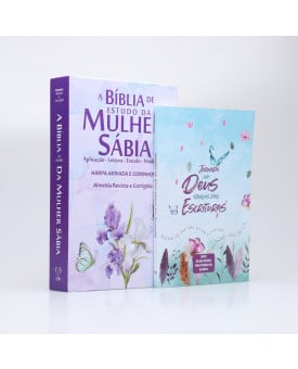 Kit A Bíblia de Estudo da Mulher Sábia | ARC | Letra Hipergigante | Íris Lilás + Abas Adesivas Jardim Secreto | O Poder da Fé
