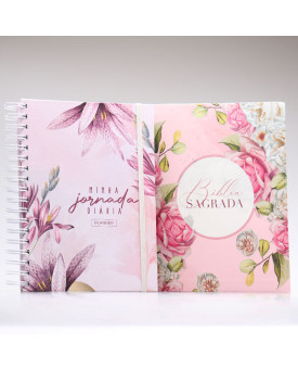 Kit Bíblia ACF Floral Aquarela Com Espaço Para Anotações + Planner Feminino Amarilis Rosa | Constância na Fé