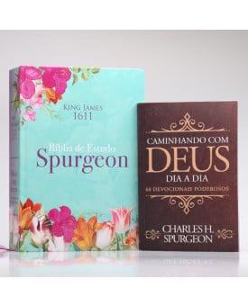 Kit Bíblia de Estudo Spurgeon King James 1611 Floral + Grátis Devocional Spurgeon