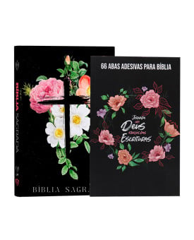 Kit Bíblia King James Atualizada Slim | Flores Cruz + Abas Adesivas Circulo Floral | Aos Cuidados do Senhor