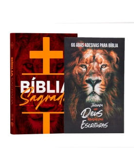 Kit Bíblia King James Atualizada Slim | Leão Cruz + Abas Adesivas Isaías | Aos Cuidados do Senhor