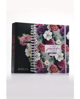 Kit Bíblia de Estudo KJA | Flores Cruz + Planner Minha Jornada Diária Floral Black | Graça Eficaz 