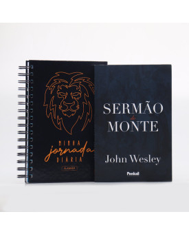Kit Planner Masculino Leão Ilustrado Azul + Sermão do Monte | John Wesley | Procurando Sabedoria 