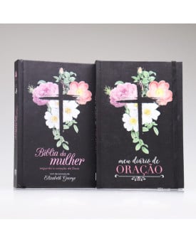 Kit Bíblia de Estudo da Mulher Segundo o Coração de Deus | AS21 | Flores Cruz + Meu Diário de Oração | Pureza e Paz 