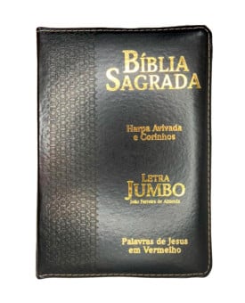 Bíblia Sagrada | Letra Jumbo | Capa PU Zíper com Harpa | Estrela Preta 
