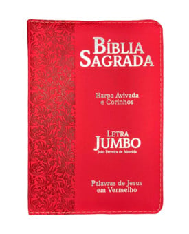 Bíblia Sagrada | Letra Jumbo | Capa PU Zíper com Harpa | Ramos Vermelha 