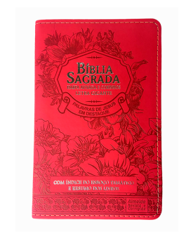 Bíblia Sagrada | ARC | Letra Gigante | Capa Luxo PU | Floral Vermelha 