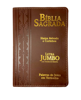 Bíblia Sagrada | Letra Jumbo | Capa PU Luxo com Harpa | Arabesco Marrom 