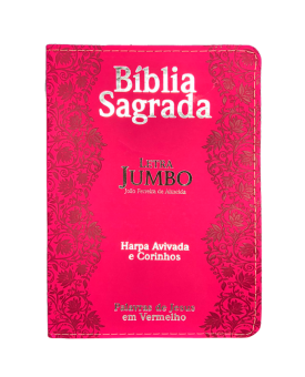 Bíblia Sagrada | Letra Jumbo | Capa PU Luxo com Harpa | Flores Pink