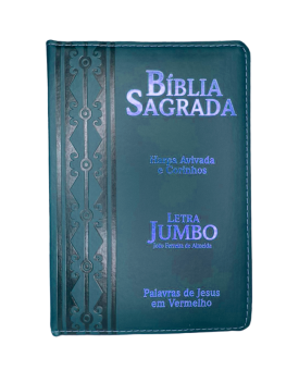 Bíblia Sagrada | Letra Jumbo | Capa PU Zíper com Harpa | Arabesco Azul