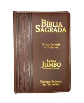 Bíblia Sagrada | Letra Jumbo | Capa PU Zíper com Harpa | Arabesco Marrom 
