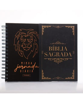 Kit Bíblia Minha Jornada com Deus NVI Clássica + Planner Masculino Leão Ilustrado Marrom | Métodos Sábios