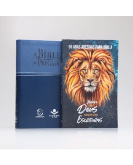 Kit Bíblia do Pregador RC | Azul Claro/Escuro + Abas Adesivas Alfa e Ômega | Cumprindo Promessas 